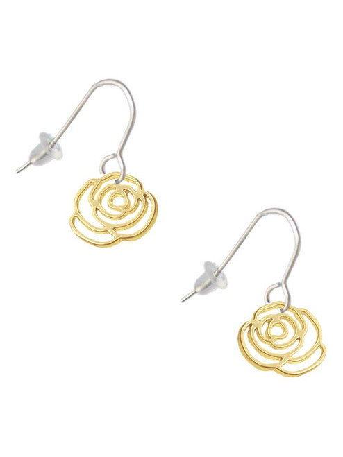 Small Gold Tone Rose Outline French Earrings