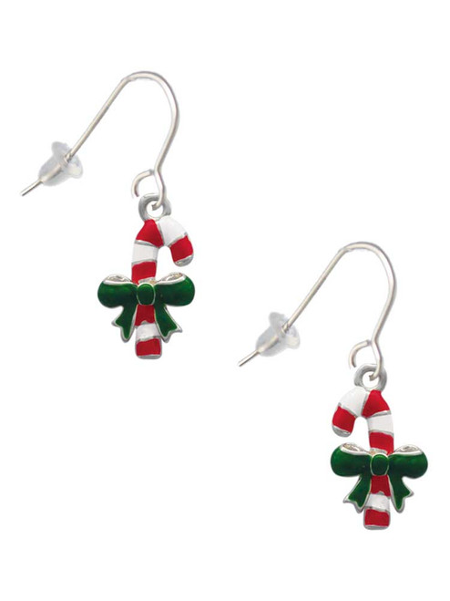 Candy Cane with Green Bow French Earrings