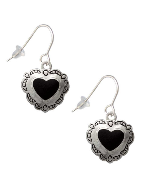 Black Concho Heart French Earrings