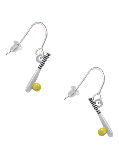 Enamel Softball and Bat French Earrings