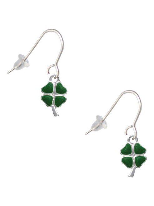 Mini Green Heart Four Leaf Clovers French Earrings