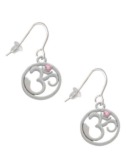 Om in Circle with Pink Crystal French Earrings