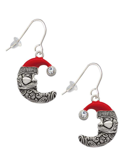 Large Crescent Moon Santa Face French Earrings