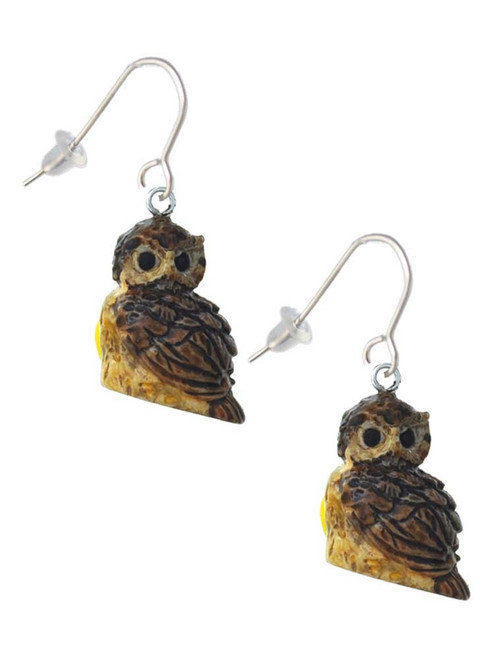 Resin Sitting Owl French Earrings
