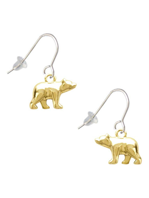 Gold Tone 3-D Bear French Earrings