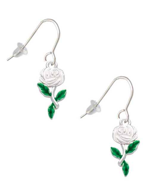 White Rose Flower French Earrings