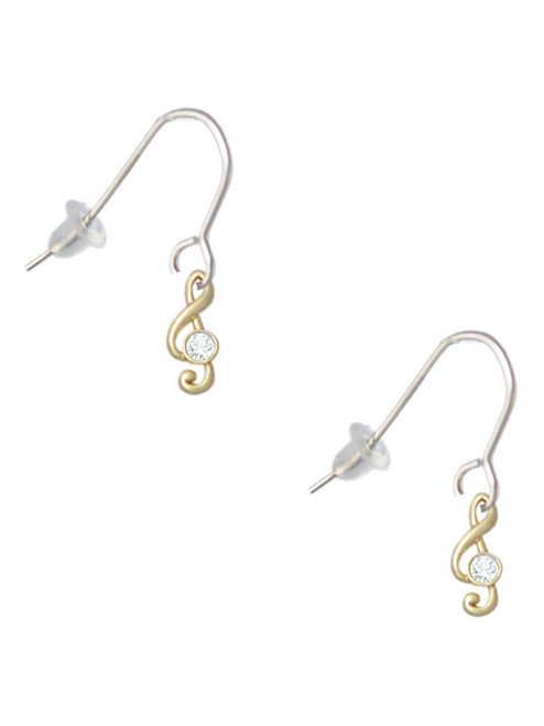 Mini Gold Tone Clef with Crystal French Earrings
