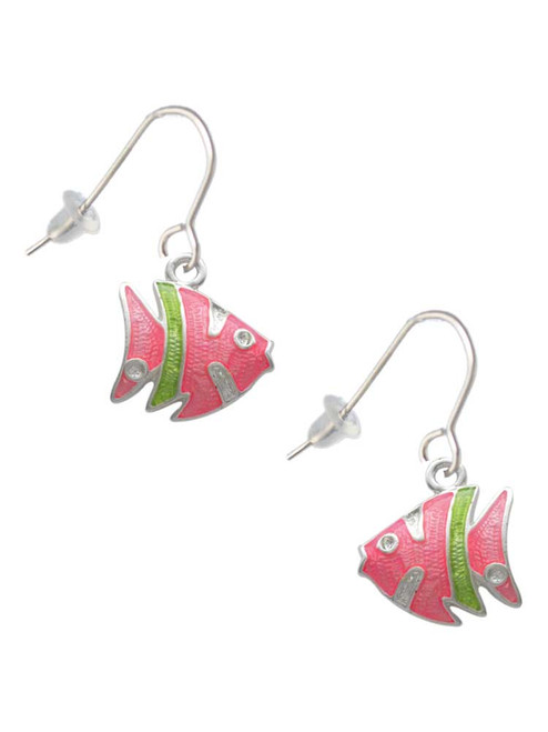 Hot Pink Tropical Fish with Lime Green Stripe French Earrings