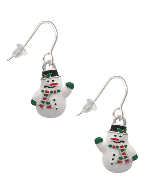 White Enamel Snowman French Earrings