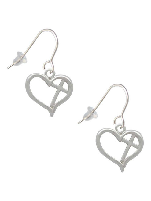Heart Outline with diagonal Cross French Earrings