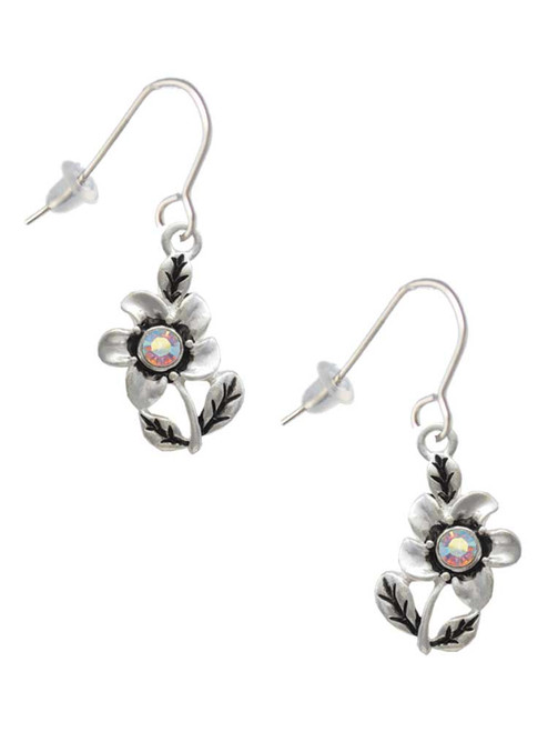 Flower with AB Crystal French Earrings