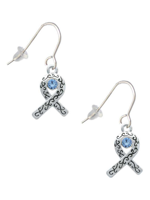 Scroll Ribbon with Light Blue Crystal French Earrings