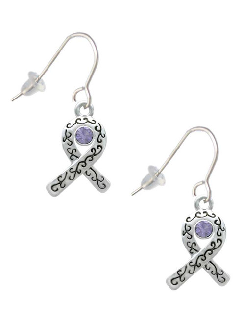 Scroll Ribbon with Lavender Crystal French Earrings