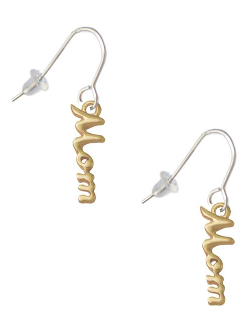 Small Gold Tone Mom Script French Earrings