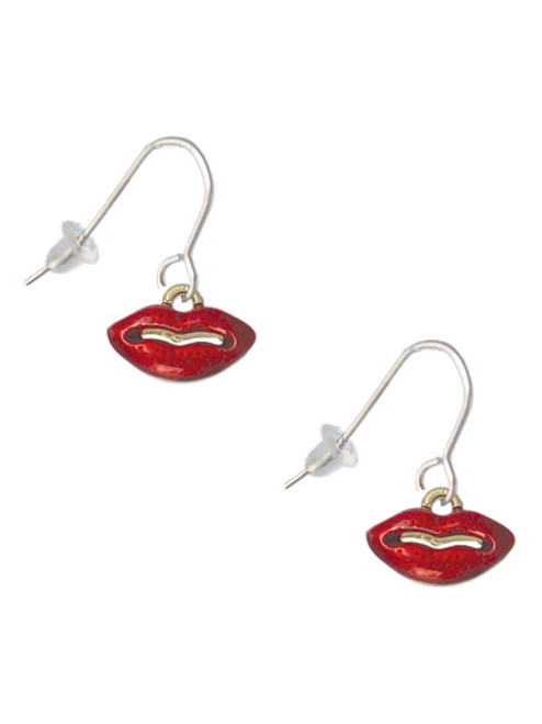 Small Gold Tone Translucent Red Lips French Earrings