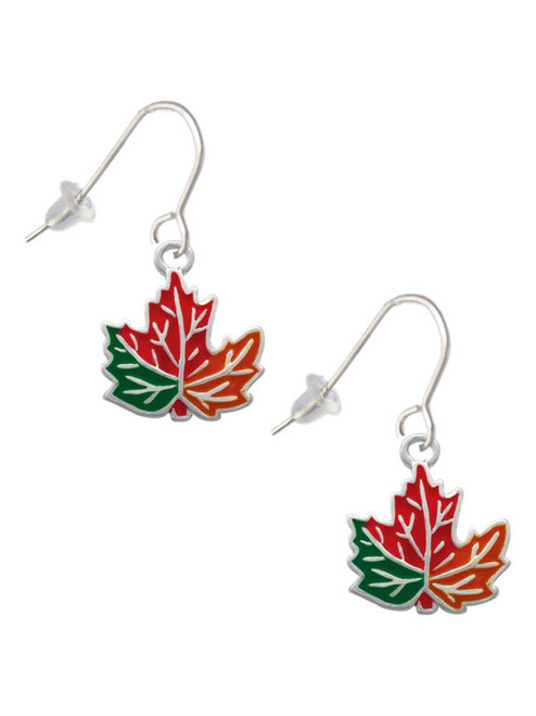Large Orange Fall Leaf French Earrings