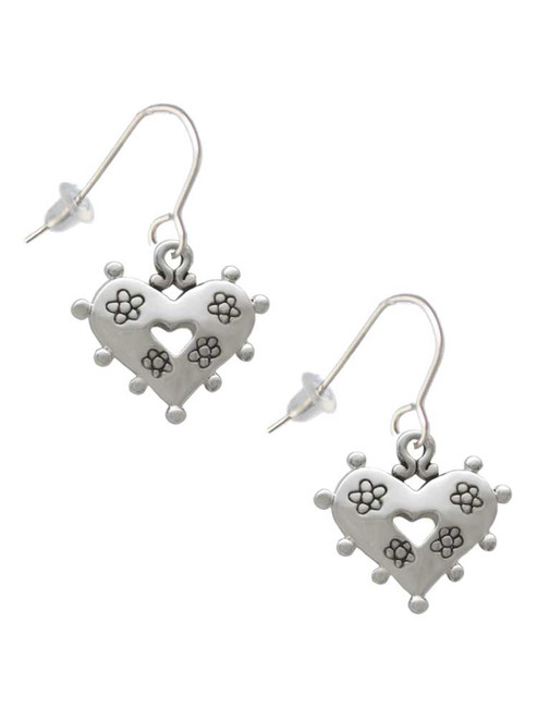 Large Heart with Flowers French Earrings