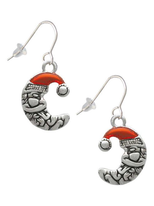 Small Crescent Moon Santa French Earrings