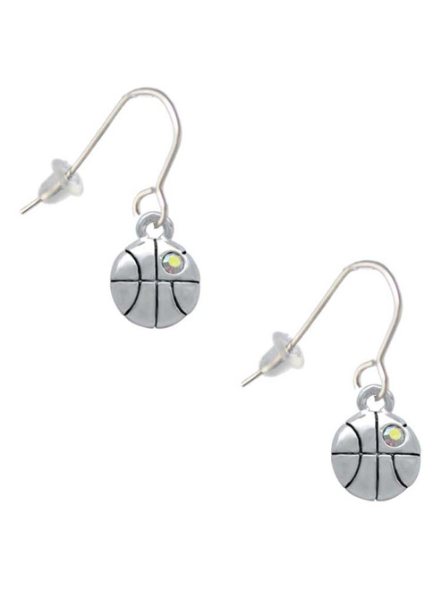 Small Basketball with a AB Crystal French Earrings
