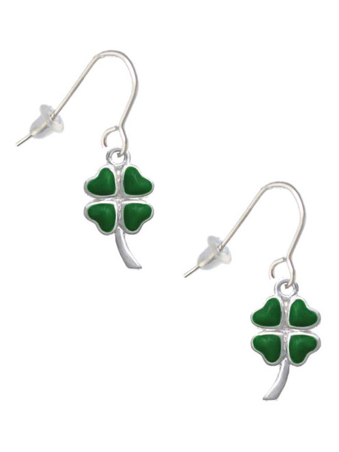 Large Green Heart Four Leaf Clovers French Earrings