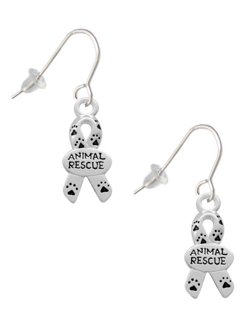 Small Paw Print Ribbon ''Animal Rescue'' French Earrings