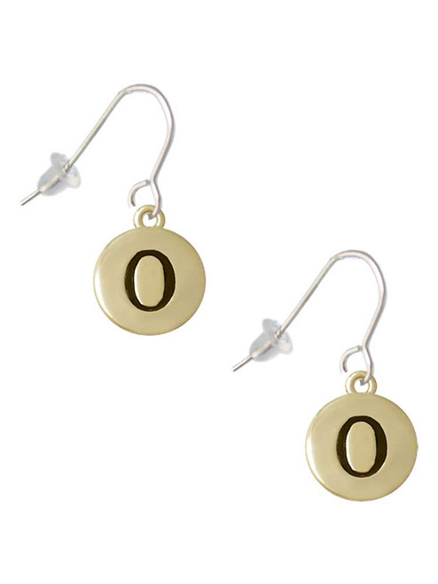 Capital Gold Tone Letter - O - Pebble Disc - French Earrings
