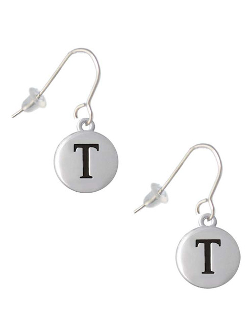 Capital Letter - T - Pebble Disc - French Earrings