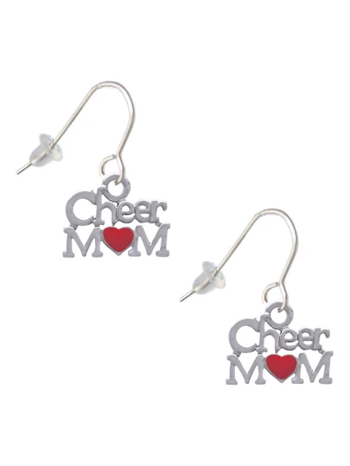 Cheer Mom with Red Heart French Earrings