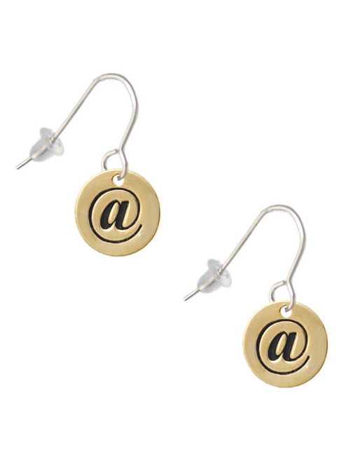 Gold Tone Disc 1/2'' - Symbol - At Sign - @ - French Earrings