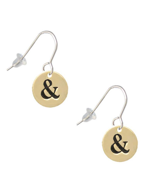 Gold Tone Disc 1/2'' - Symbol - Ampersand - & - French Earrings