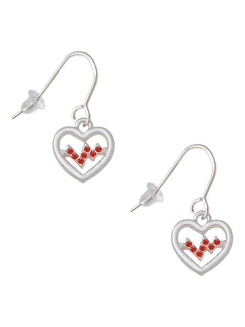 Heart with Red Crystal Heartbeat French Earrings