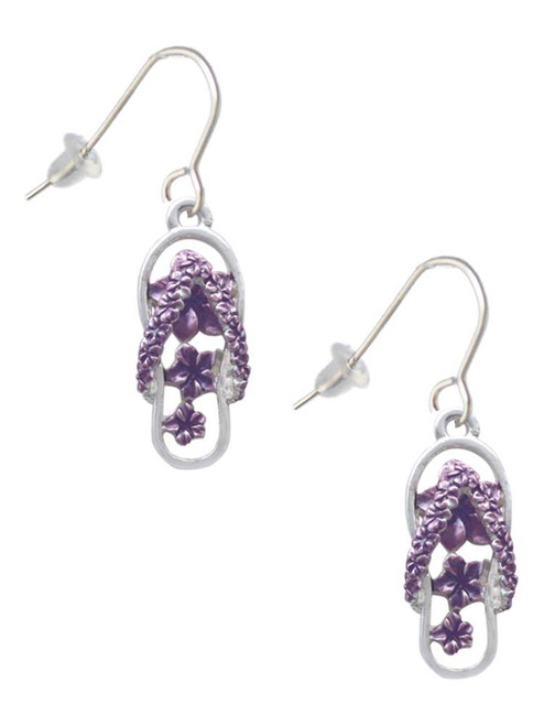 Purple Open Plumeria Flower Flip Flop French Earrings