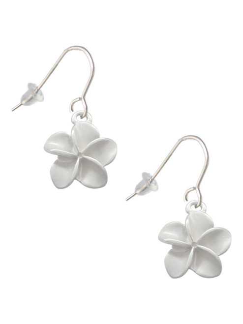 White Plumeria Flower French Earrings