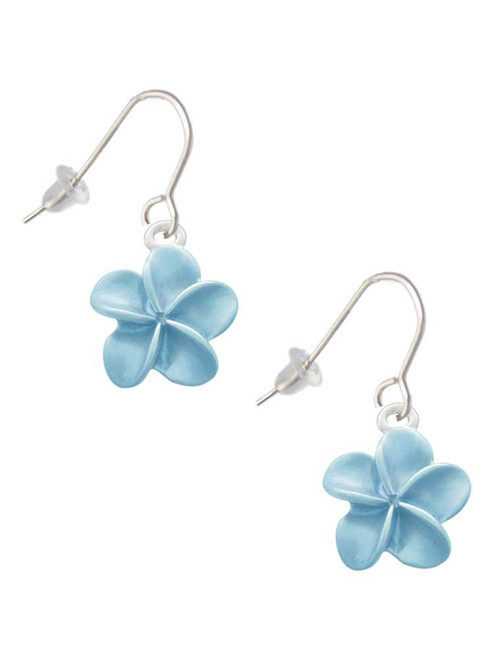 Blue Plumeria Flower French Earrings