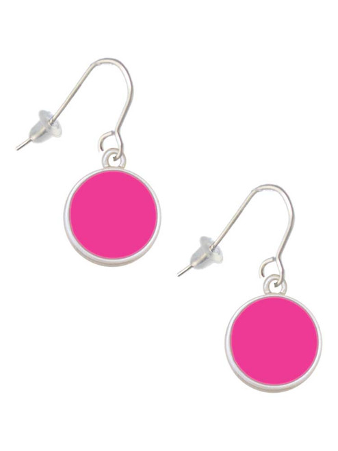 Small Hot Pink Enamel Disc French Earrings