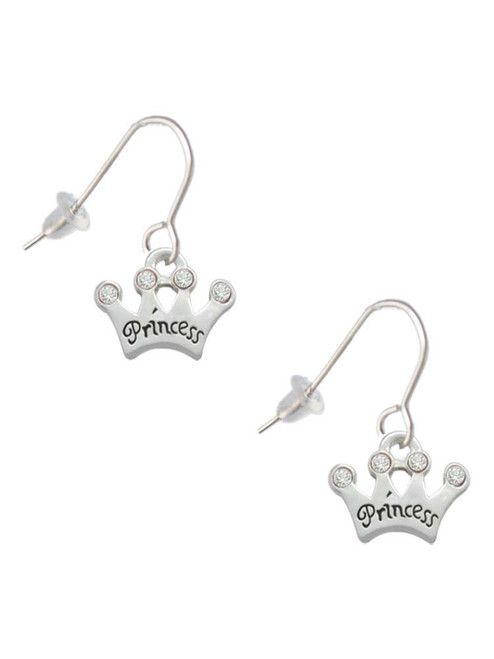Small ''Princess'' Crown with Clear Crystals French Earrings