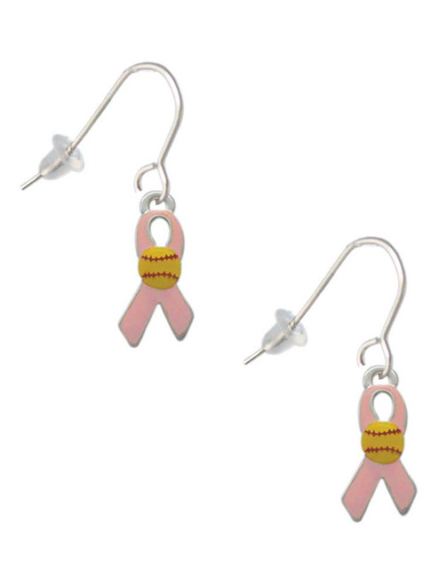 Pink Ribbon with Softball French Earrings