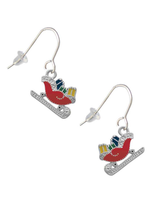Red Christmas Sleigh French Earrings