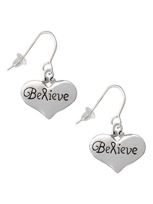 Large Believe with Ribbon Heart French Earrings