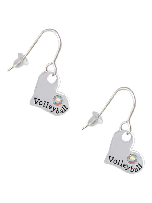 Heart with ''Volleyball'' and AB Crystal French Earrings