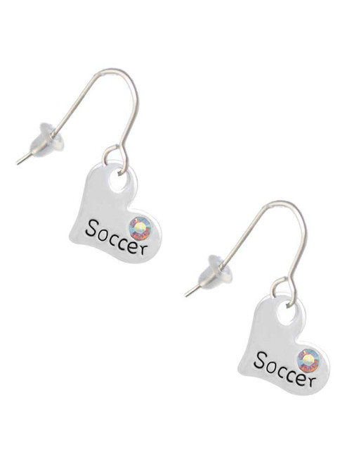Heart with ''Soccer'' and AB Crystal French Earrings