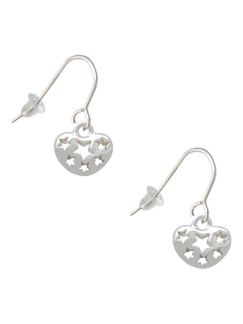 Small Heart with Cut Out Stars French Earrings