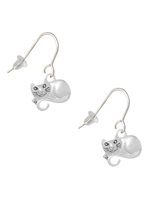 Curled Up Cat French Earrings