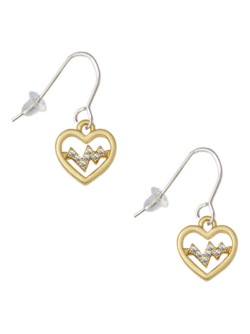 Gold Tone Heart - Crystal Heartbeat French Earrings