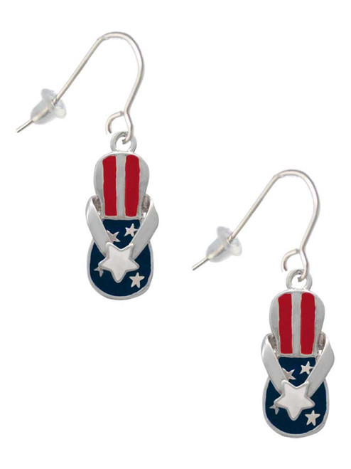 USA Patriotic Flip Flop with White Star French Earrings