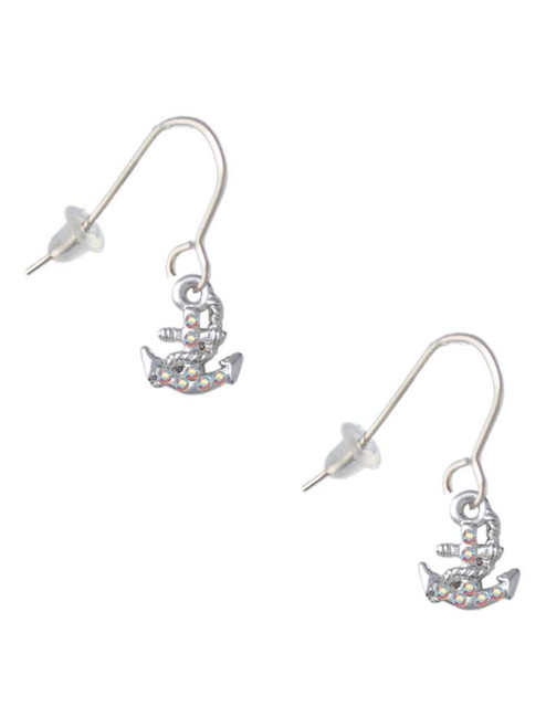 Mini AB Crystal Anchor French Earrings