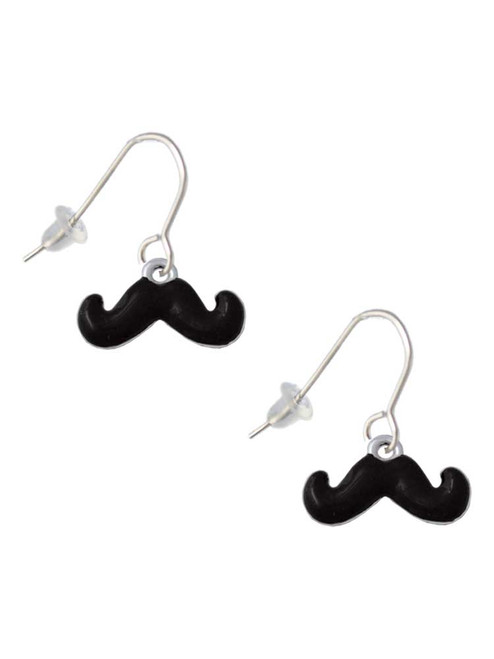 Small Black Enamel Mustache French Earrings