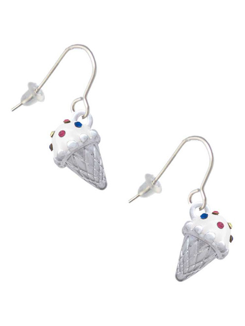 3-D Vanilla Ice Cream Cone with Crystal Sprinkles French Earrings