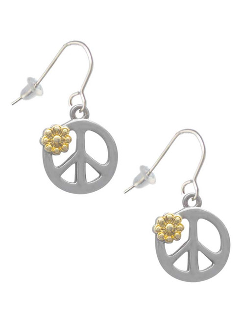 Large Peace Sign with Gold Tone Daisy and Crystal French Earrings
