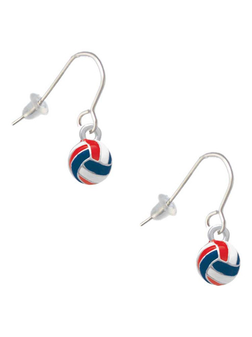 3-D Red White & Blue Volleyball French Earrings
